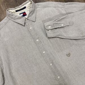 Tommy Hilfiger 100% Linen Button Up Long Sleeve Beige  Shirt Men’s Size XL READ